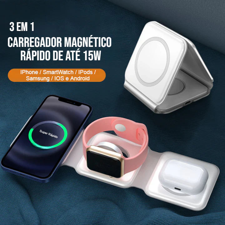 Carregador 3 em 1 Dobrável Magnético