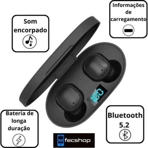 Fone de Ouvido Sem Fio Bluetooth 5.0 Twsc com Tela LED Digital